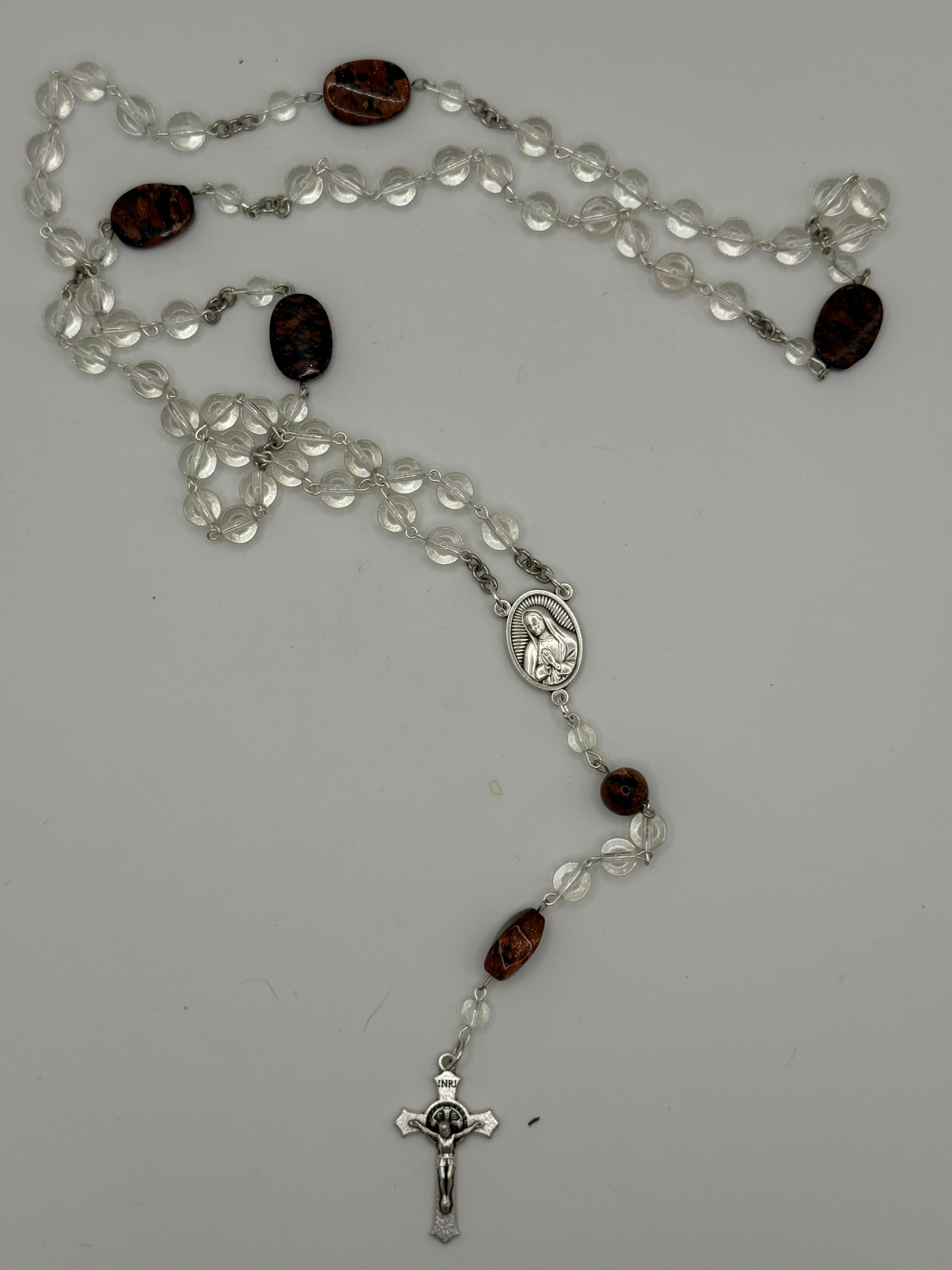 Clear Glass Rosary Featuring Sandstone Accent Bead