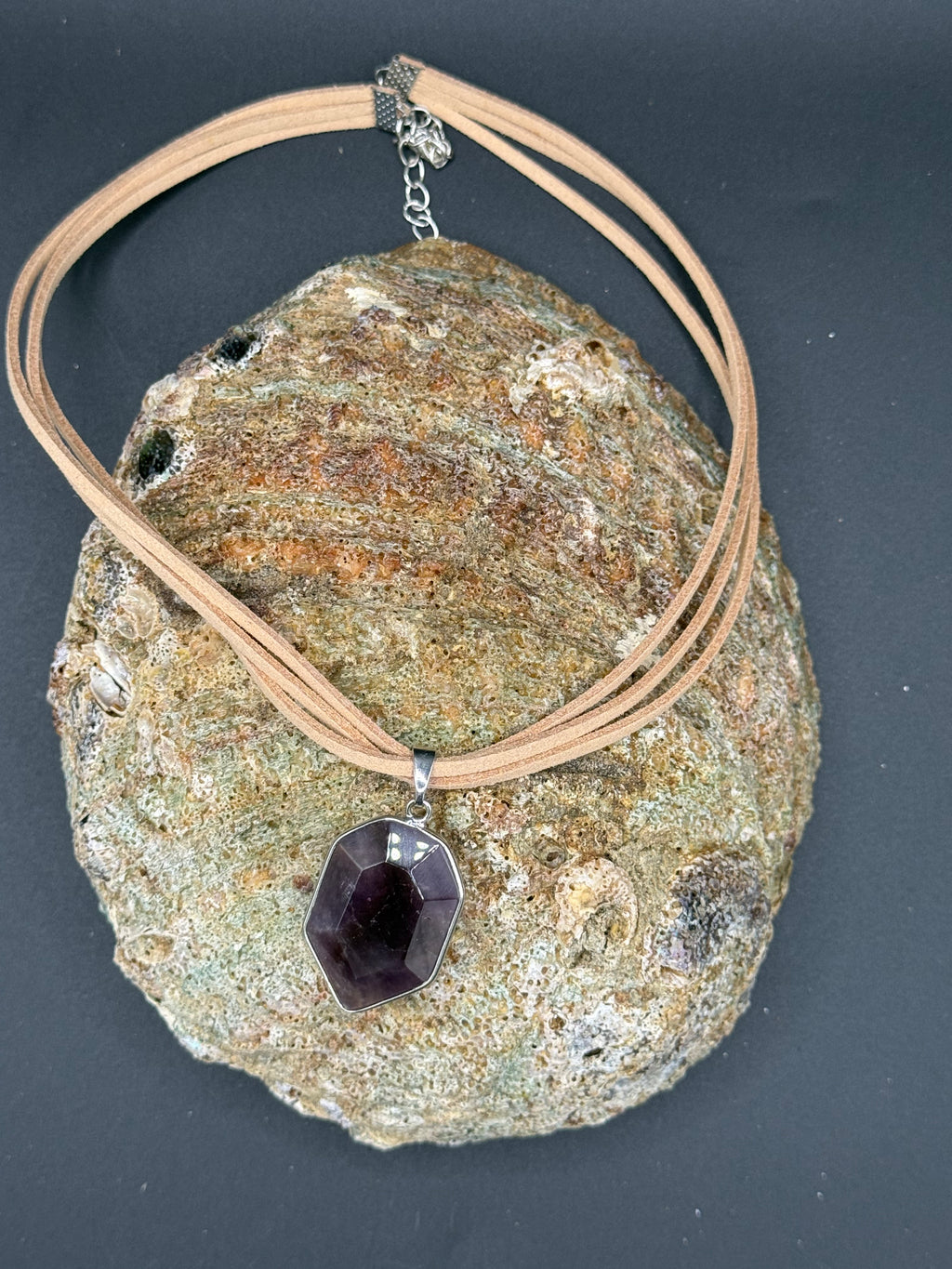 Raw Amethyst Crystal Pendant Necklace | Boho Multi-Strand Cord