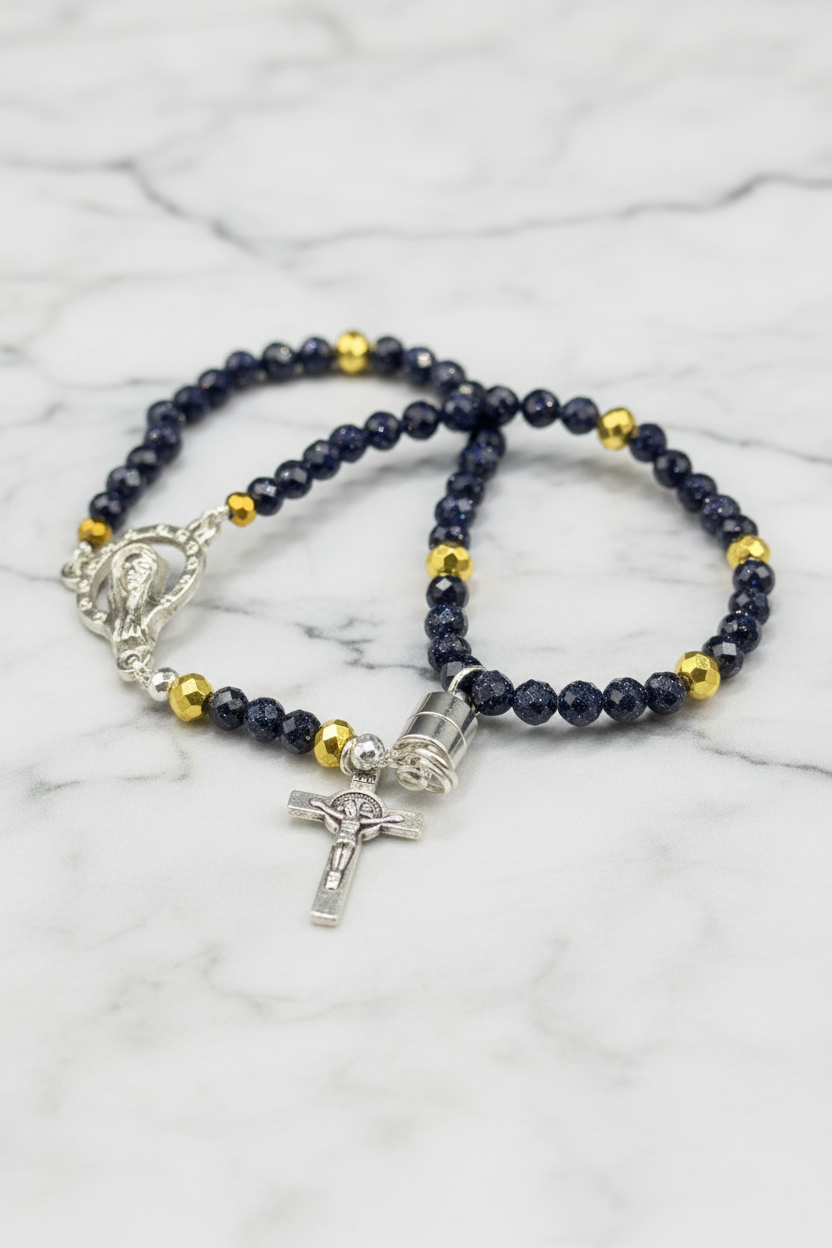 Gemstone Rosary Bracelet • Catholic Decade Prayer Bracelet • Mother Mary & Crucifix Charm - Magnetic Clasp