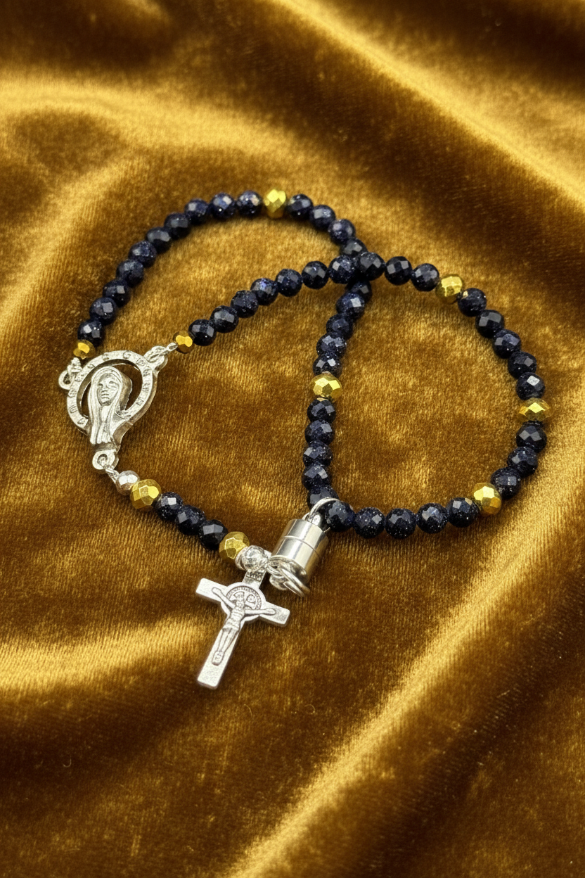 Gemstone Rosary Bracelet • Catholic Decade Prayer Bracelet • Mother Mary & Crucifix Charm - Magnetic Clasp