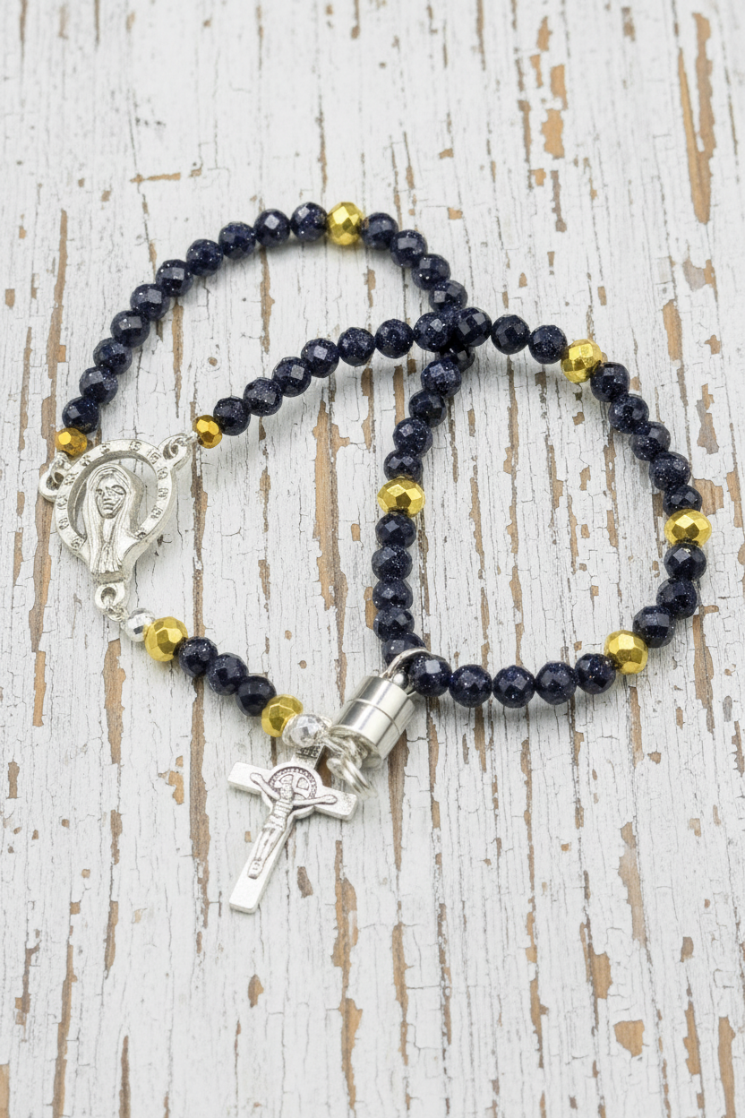 Gemstone Rosary Bracelet • Catholic Decade Prayer Bracelet • Mother Mary & Crucifix Charm - Magnetic Clasp
