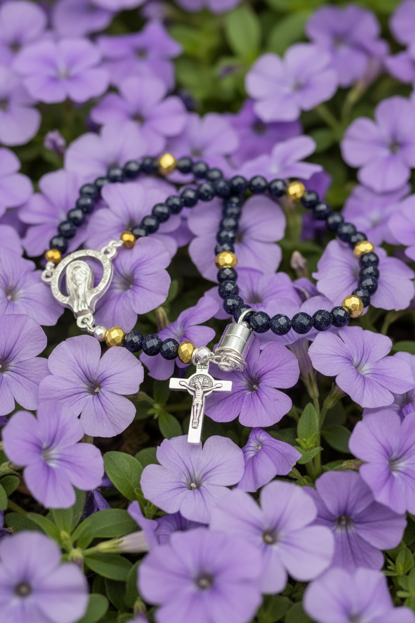 Gemstone Rosary Bracelet • Catholic Decade Prayer Bracelet • Mother Mary & Crucifix Charm - Magnetic Clasp
