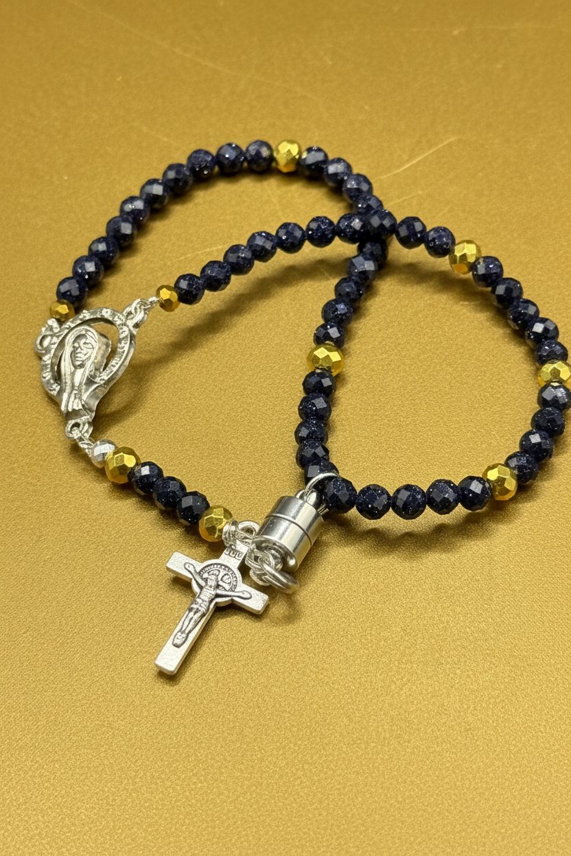 Gemstone Rosary Bracelet • Catholic Decade Prayer Bracelet • Mother Mary & Crucifix Charm - Magnetic Clasp