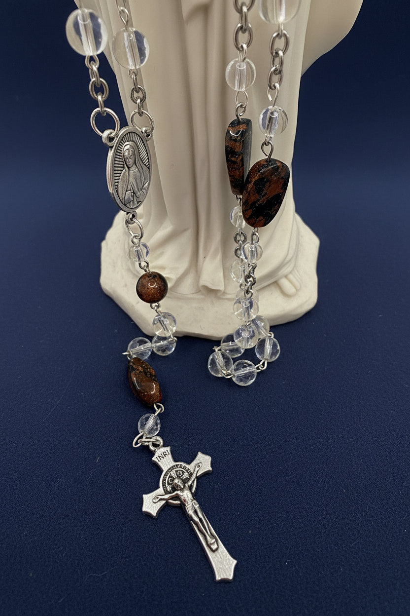 Clear Glass Rosary Featuring Sandstone Accent Bead