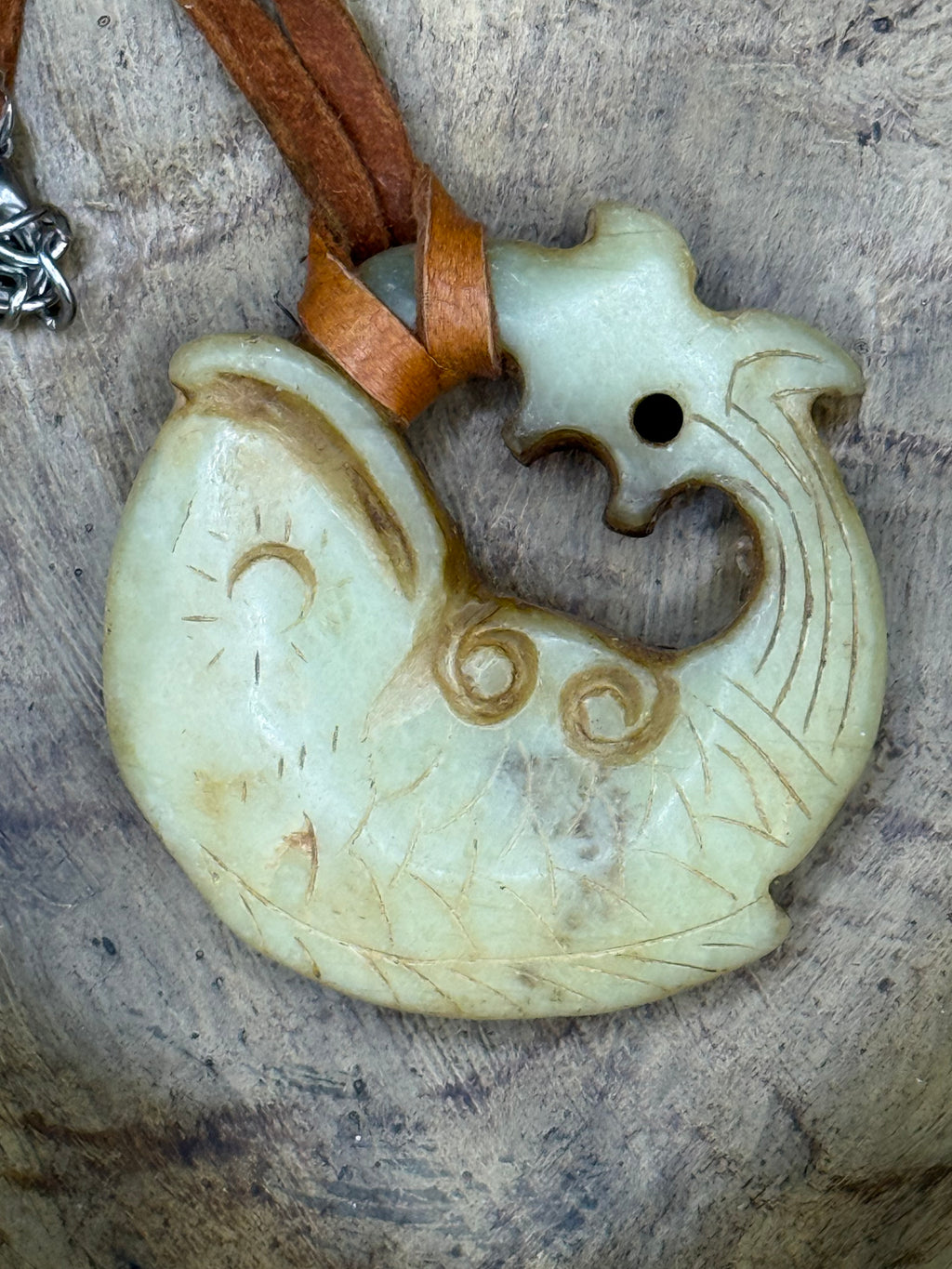 Hand-Carved Artisan Fish Pendant Necklace on Leather Cord