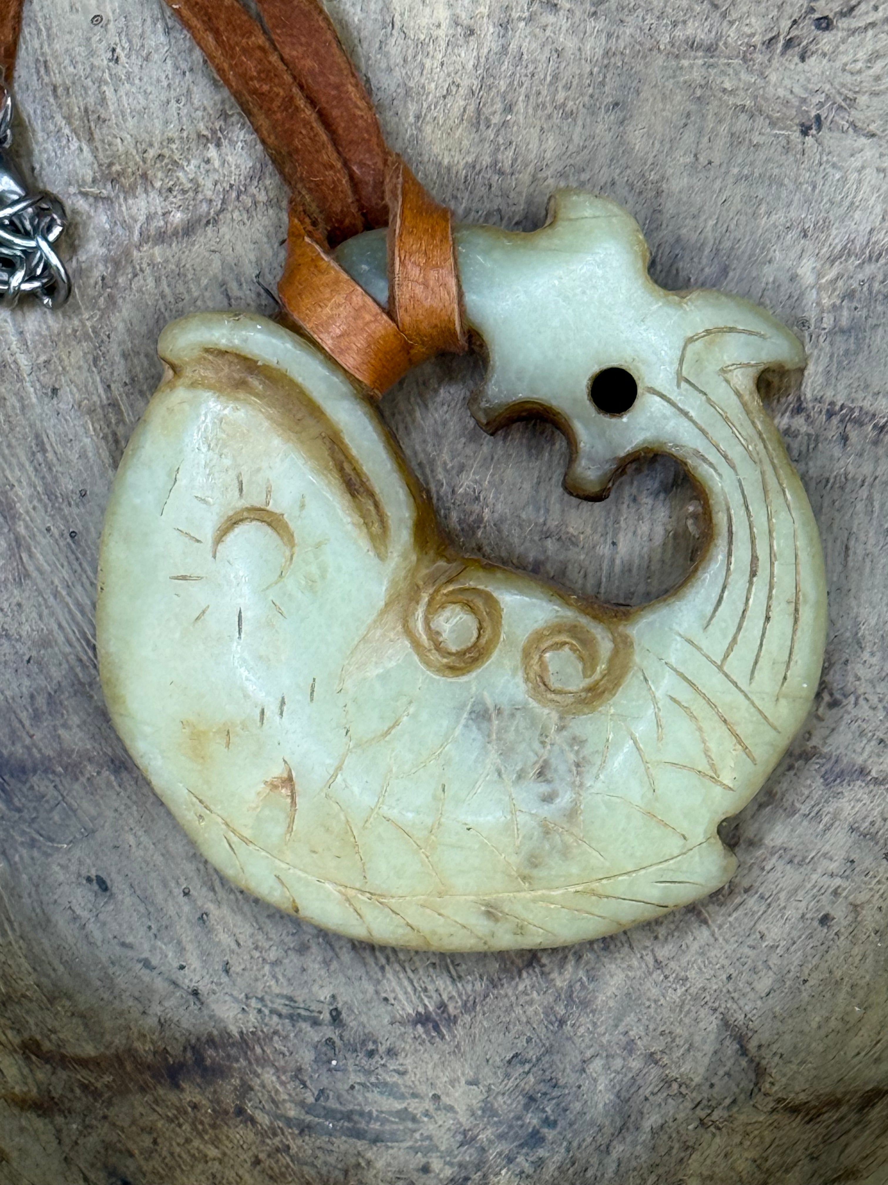 Hand-Carved Artisan Fish Pendant Necklace on Leather Cord