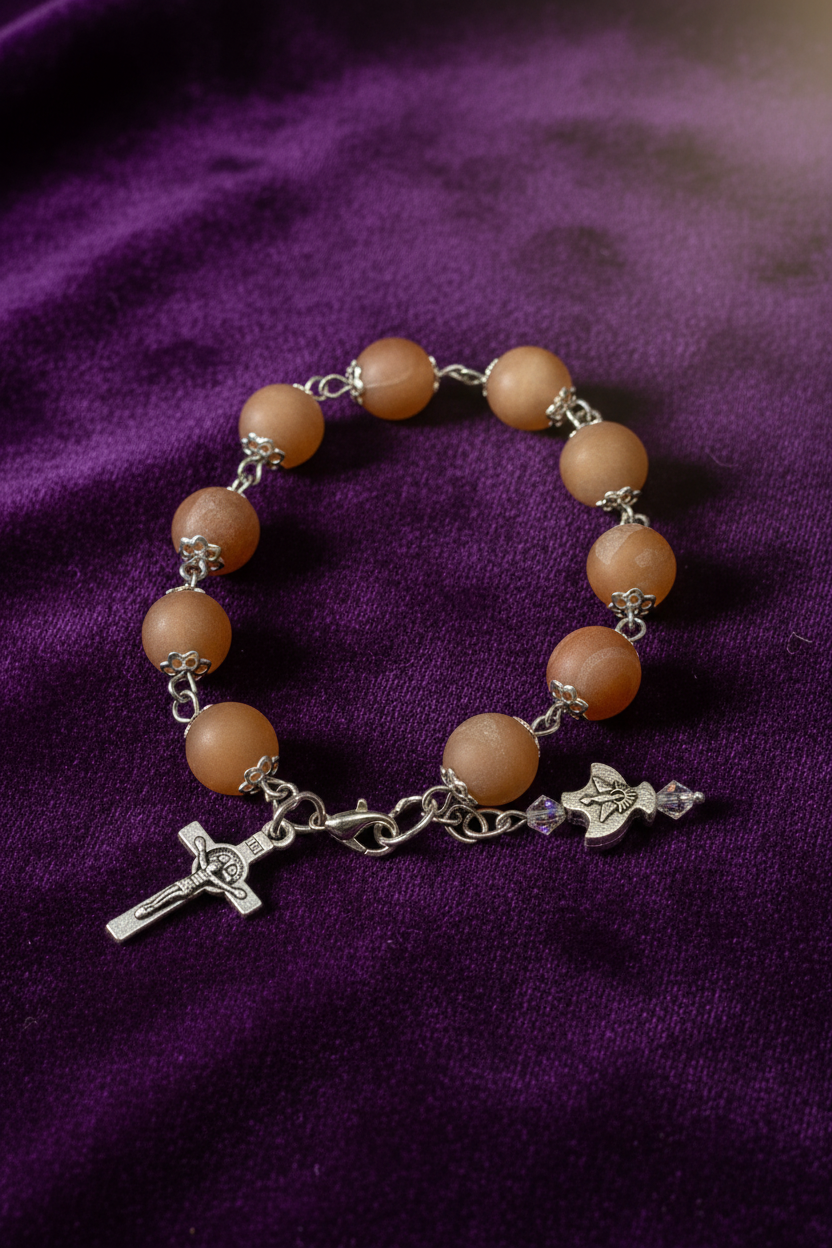 Gemstone Rosary Bracelet • Catholic Decade Prayer Bracelet • Holy Spirit Dove & Crucifix Charm