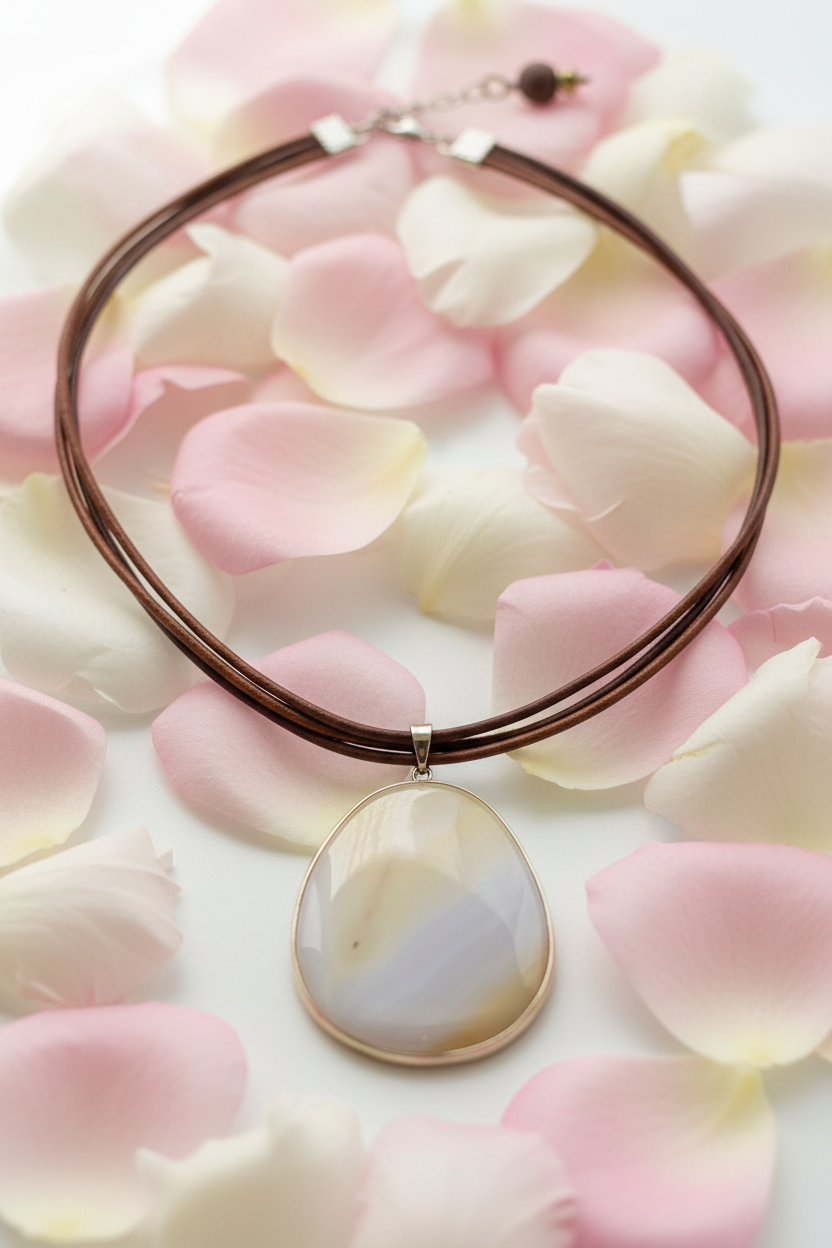 Natural Agate Slice Pendant Necklace | Gold Edged Polished Gemstone | Multi-Strand Brown Leather Cord | Boho Statement Jewelry Gift