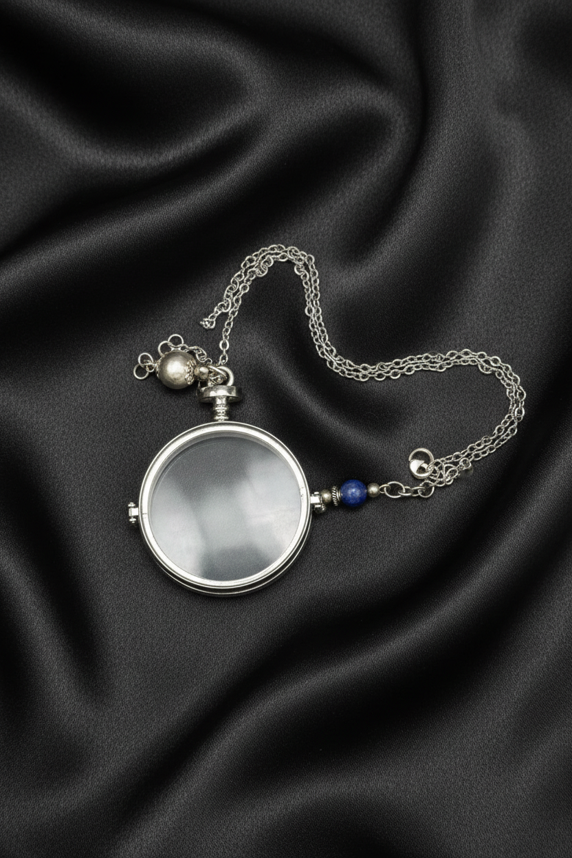 Vintage Style Magnifying Glass Necklace, Silver Monocle Pendant, Steampunk Cosplay Accessory