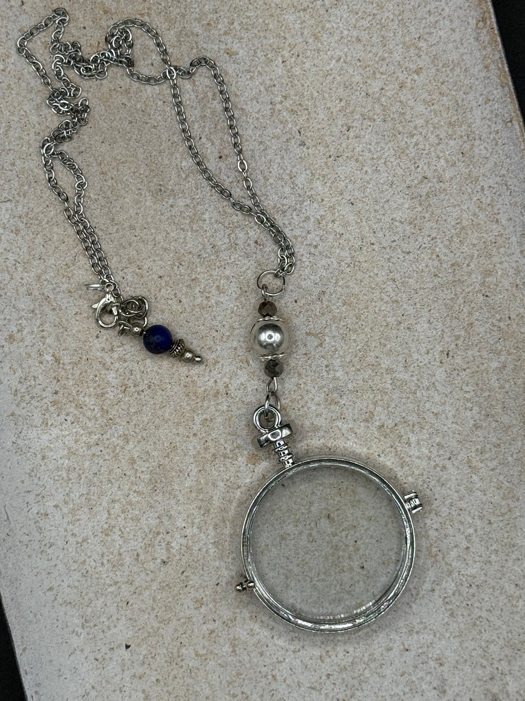 Vintage Style Magnifying Glass Necklace, Silver Monocle Pendant, Steampunk Cosplay Accessory