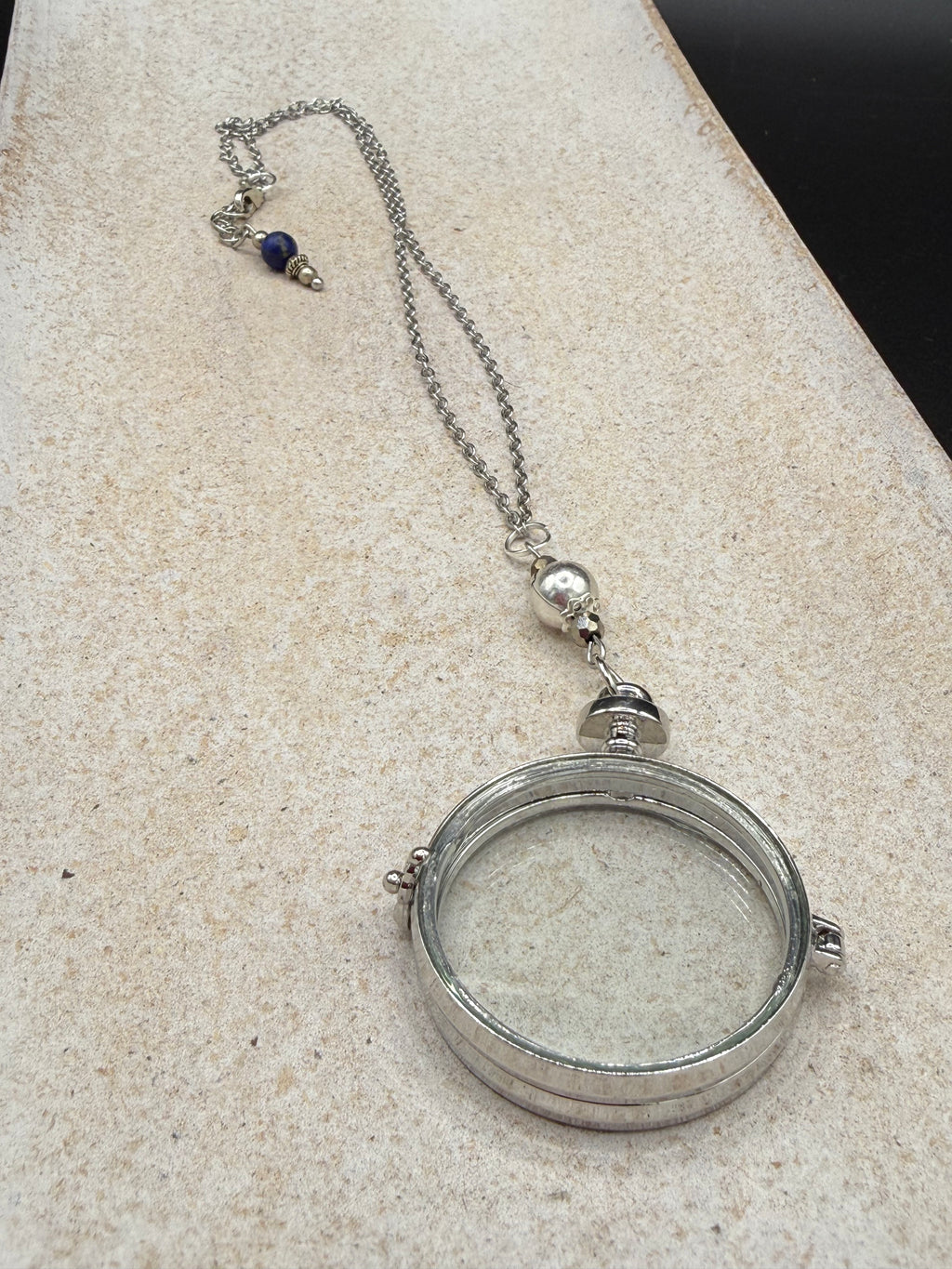 Vintage Style Magnifying Glass Necklace, Silver Monocle Pendant, Steampunk Cosplay Accessory