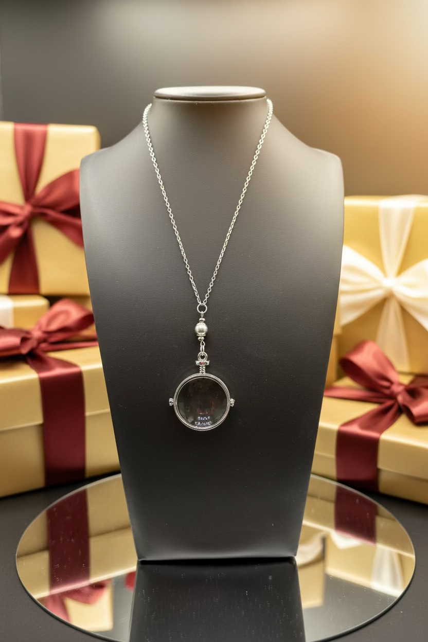 Vintage Style Magnifying Glass Necklace, Silver Monocle Pendant, Steampunk Cosplay Accessory