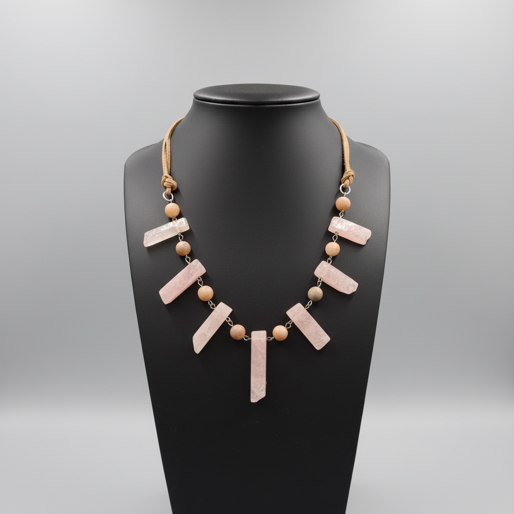 Rose Quartz Bib Necklace | Natural Stone Slab Statement Necklace | Boho Crystal Jewelry