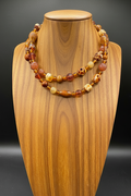 Vintage Layered Amber & Wood Mixed Material Statement Necklace