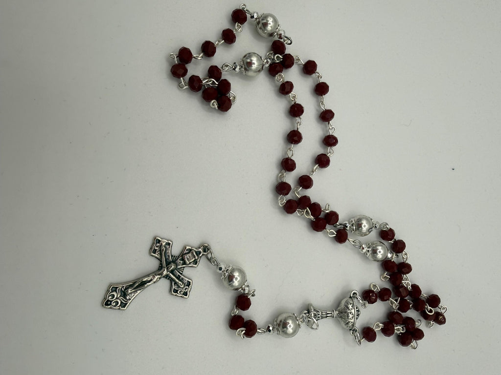 Deep Red Crystal First Communion Rosary – Chalice Centerpiece, Pardon Crucifix