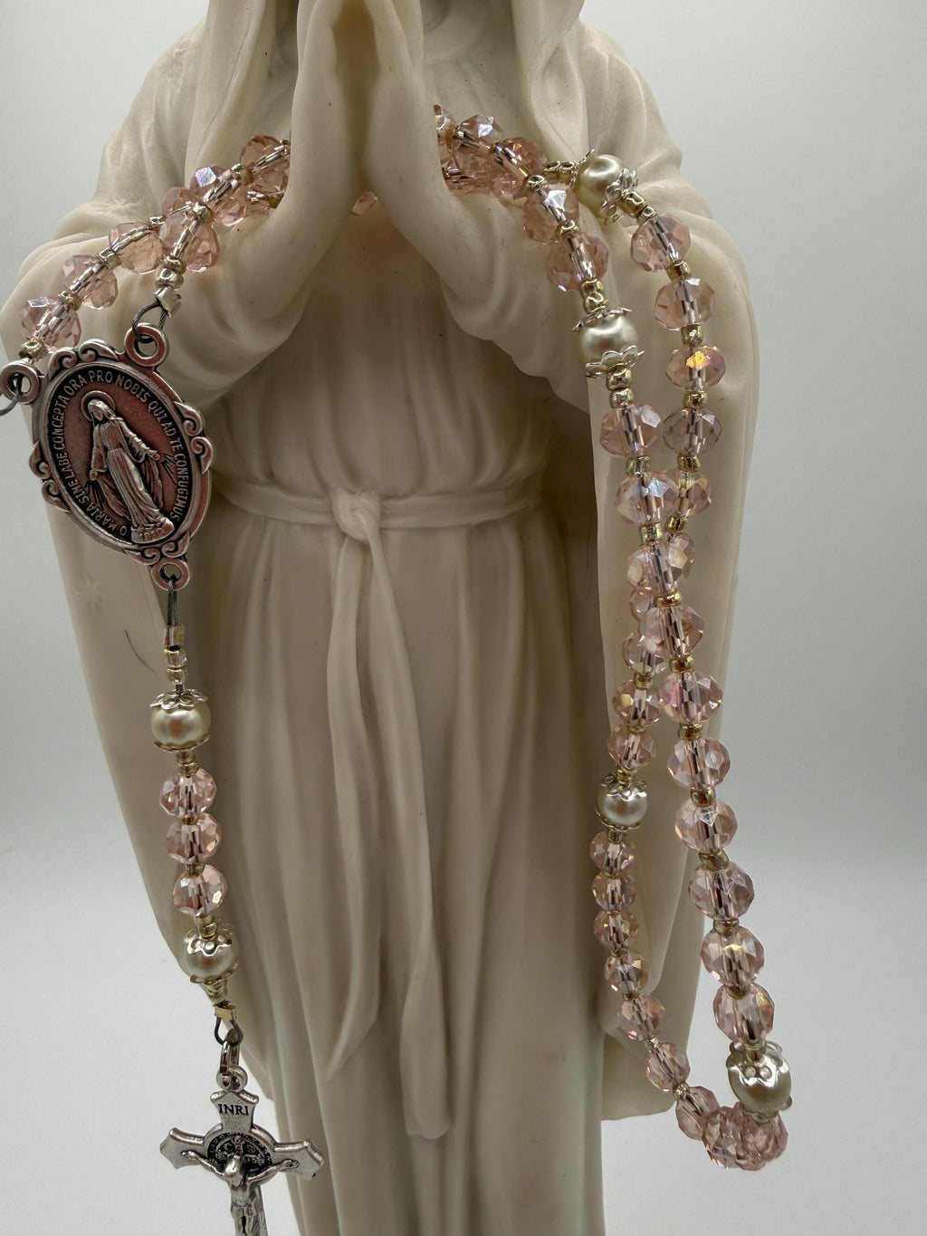 Child's First Rosary - Blush Pink Crystal Beads, Silver Crucifix