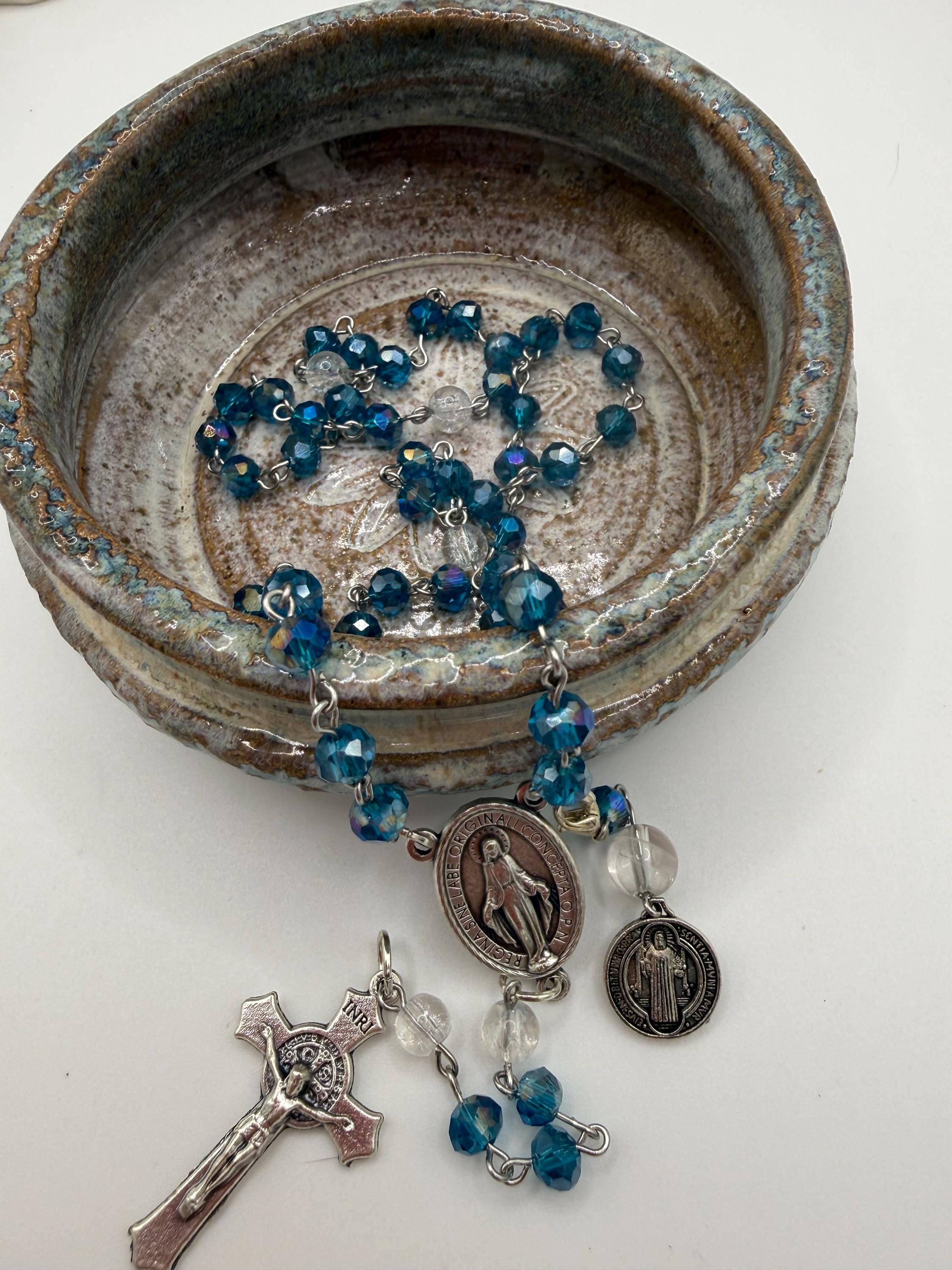 Blue Crystal Rosary with INR Crucifix and Rosary Tracker