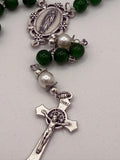 Handmade Green Rosary - Catholic Prayer Beads with Silver Madonna Centerpiece
