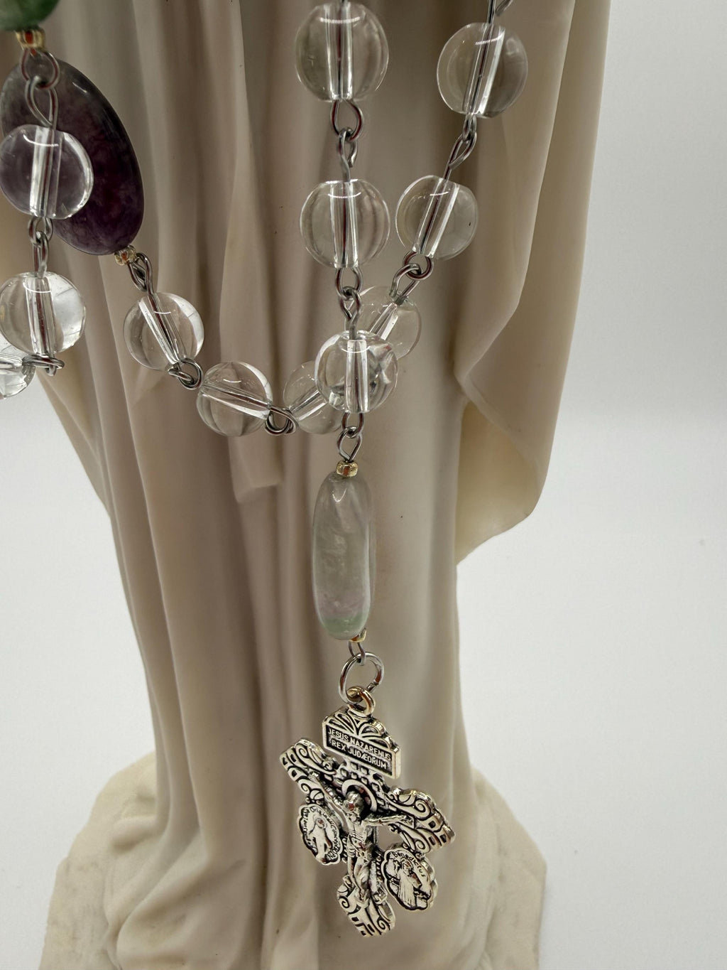 Clear Crystal Rosary, Natural Stone Our Father Beads, Holy Family Center
