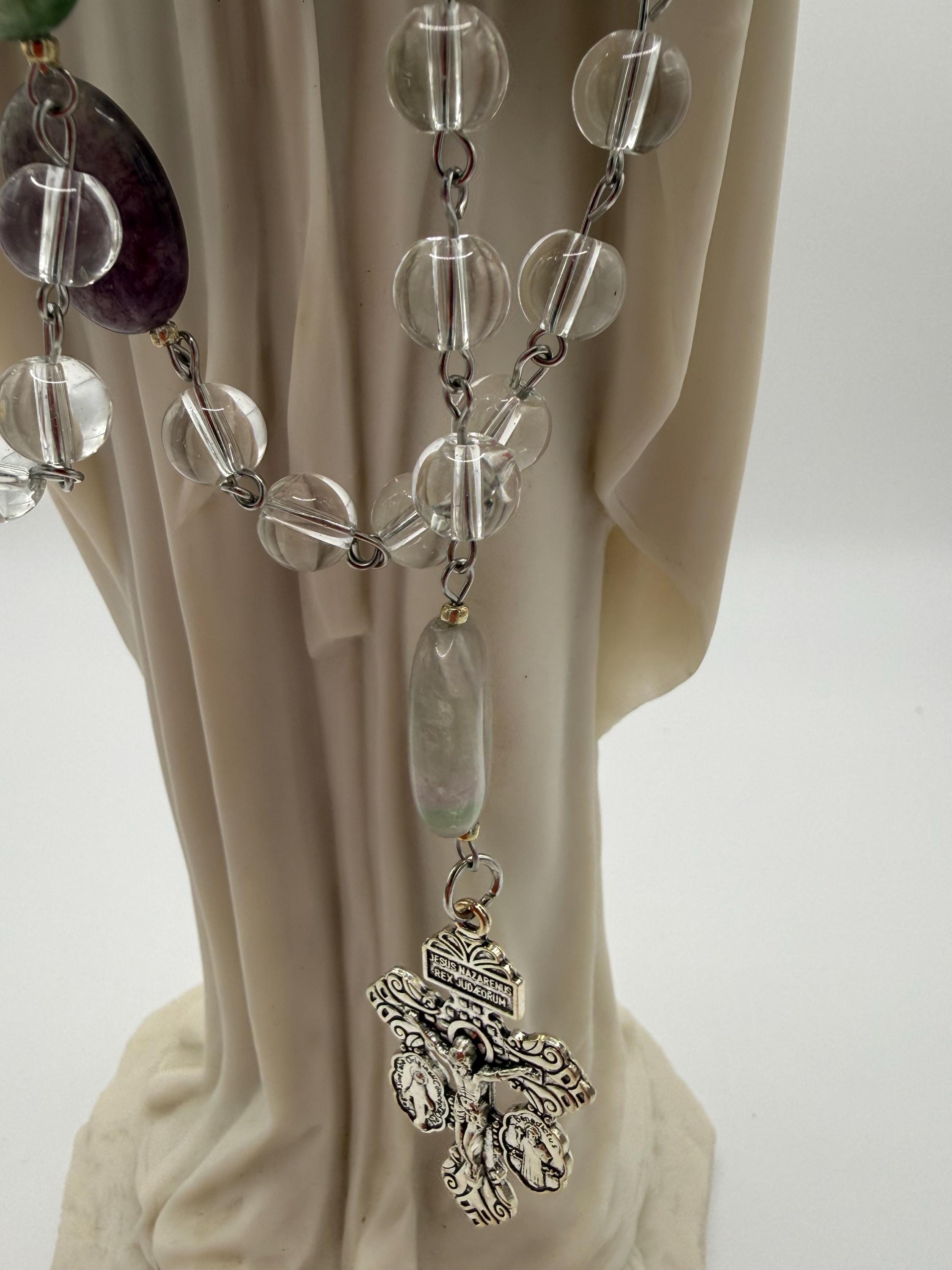 Clear Crystal Rosary, Natural Stone Our Father Beads, Holy Family Center