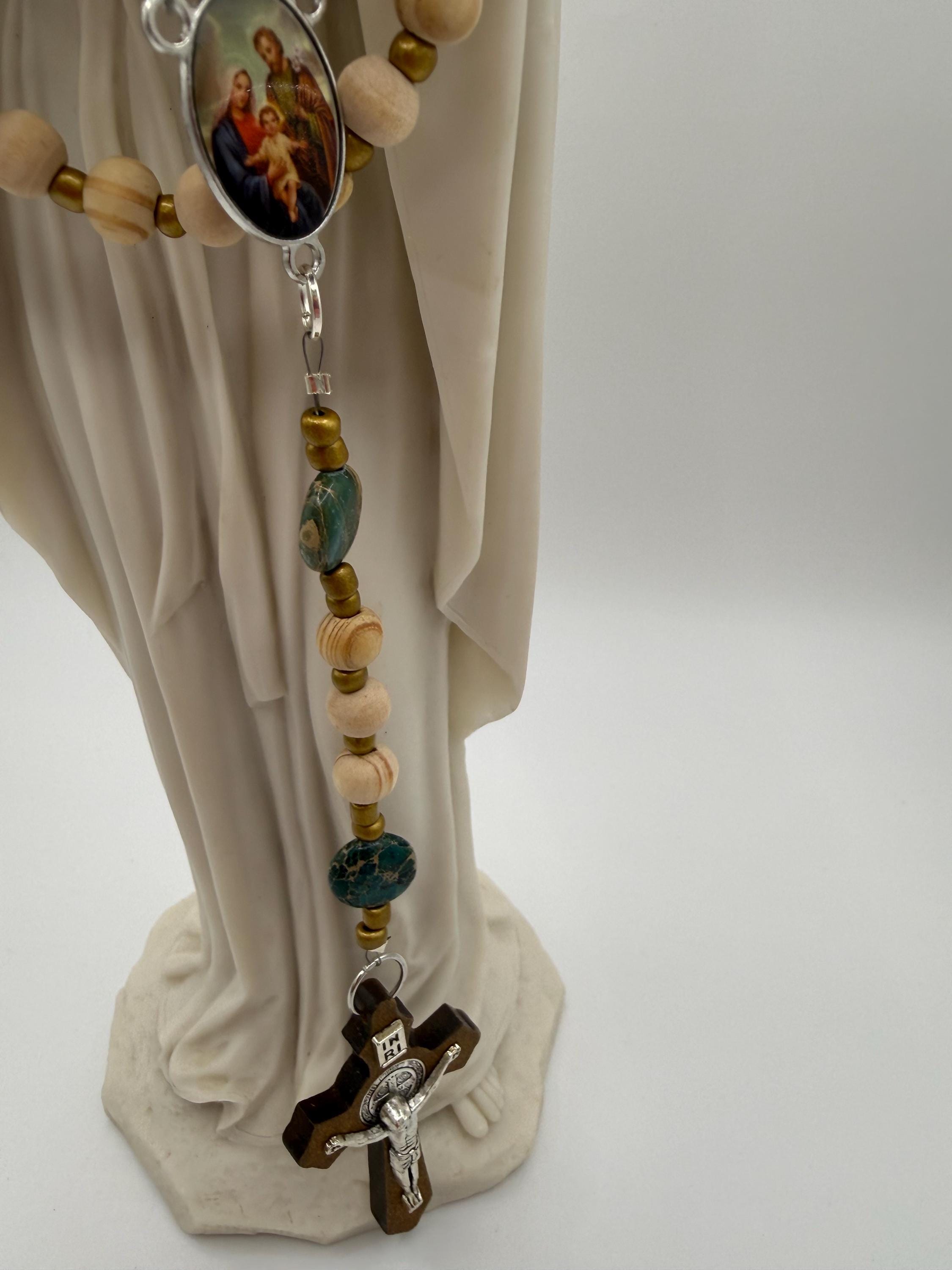 Handmade Green Bead Rosary with Wood & Silver Crucifix – Catholic Prayer Rosary