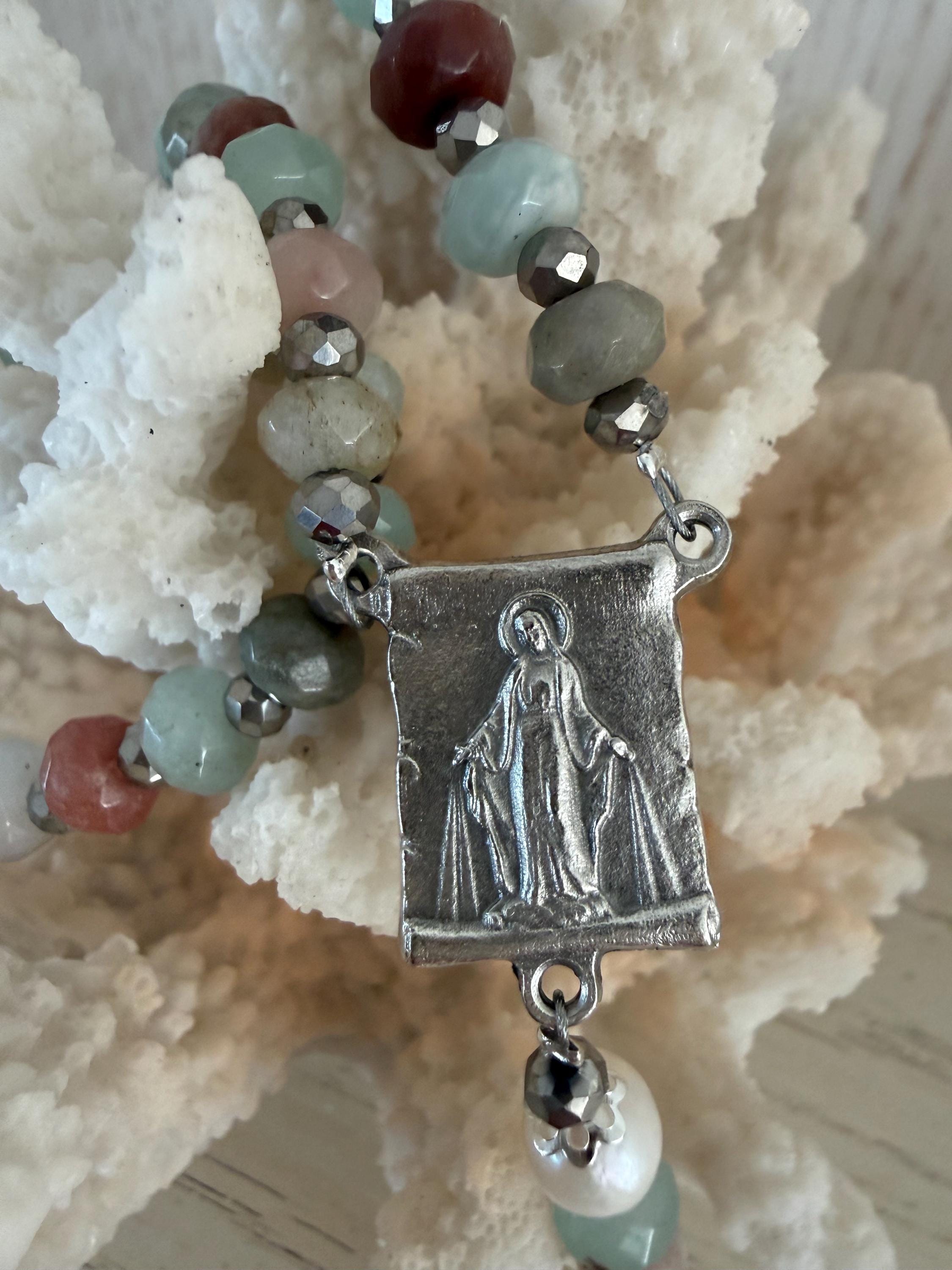 Title: Earth and Sea Natural Stone Rosary with Triple Nail Crucifix