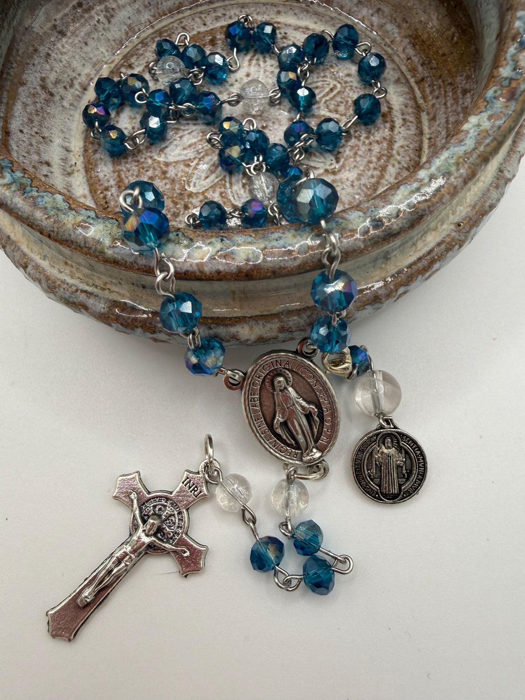 Blue Crystal Rosary with INR Crucifix and Rosary Tracker