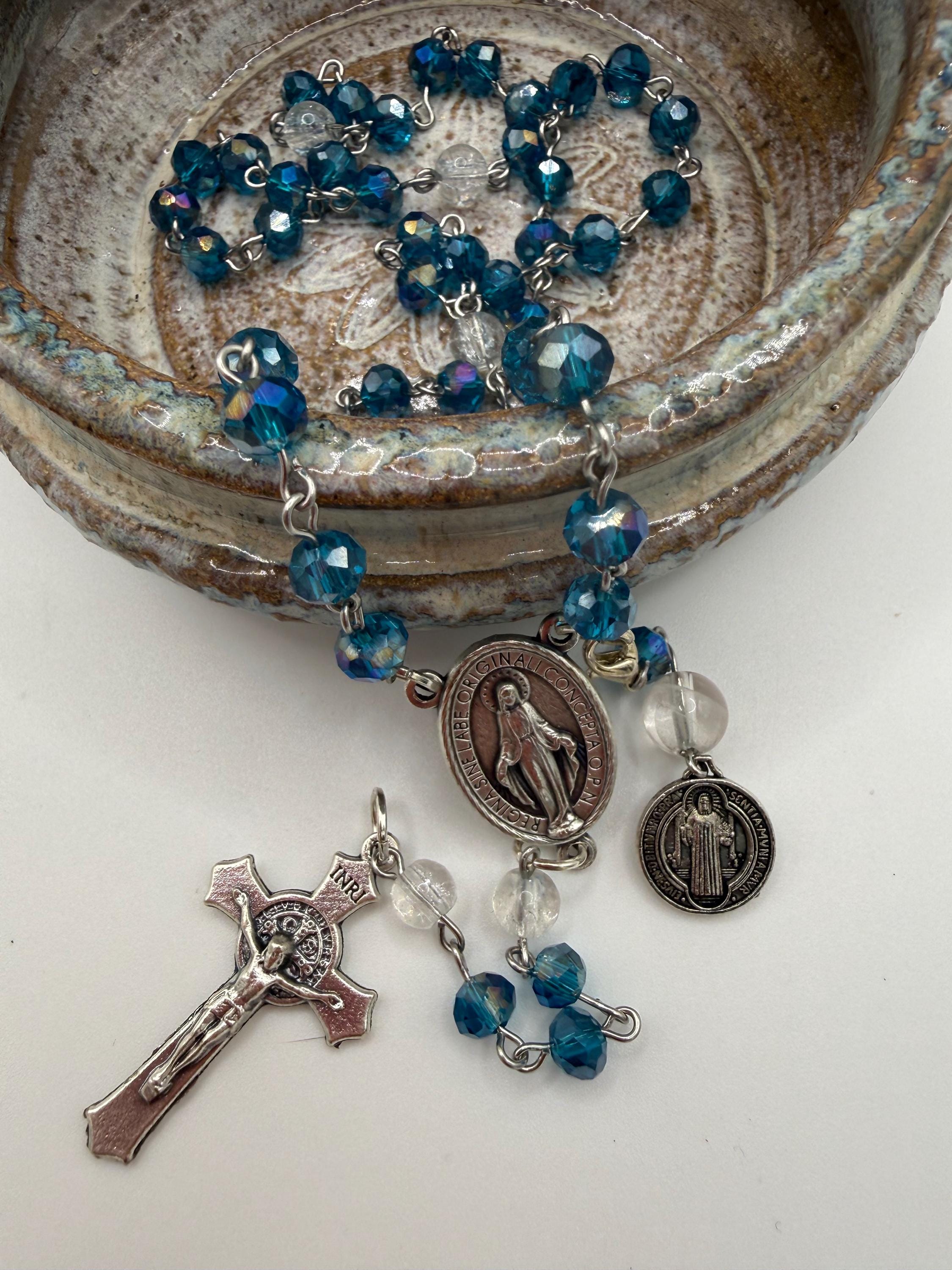 Blue Crystal Rosary with INR Crucifix and Rosary Tracker