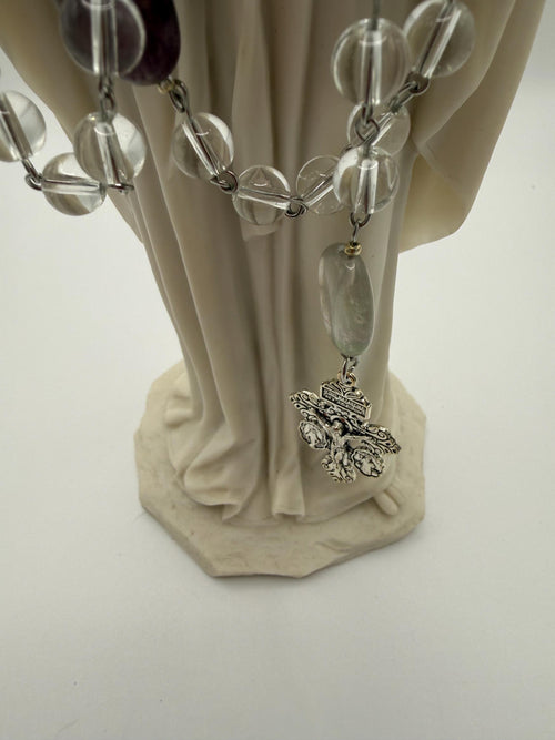 Clear Crystal Rosary, Natural Stone Our Father Beads, Holy Family Center