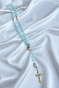 Child Baptism Rosary – Soft Blue Glass Beads, Gold Accents, Marian Centerpiece, Keepsake Christening Rosary