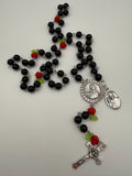 Black Rosary, Red Rose Accents, Madonna & Child, St. Pope Leo Medal