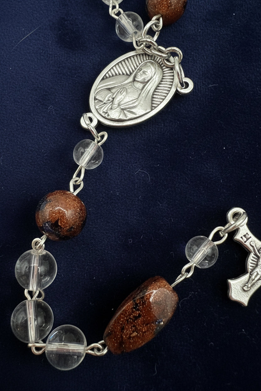 Clear Glass Rosary Featuring Sandstone Accent Bead