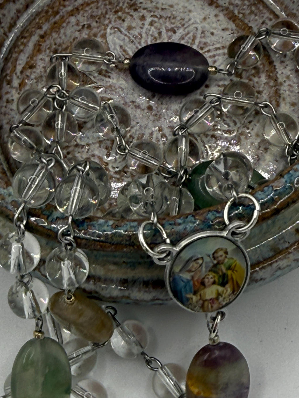 Clear Crystal Rosary, Natural Stone Our Father Beads, Holy Family Center