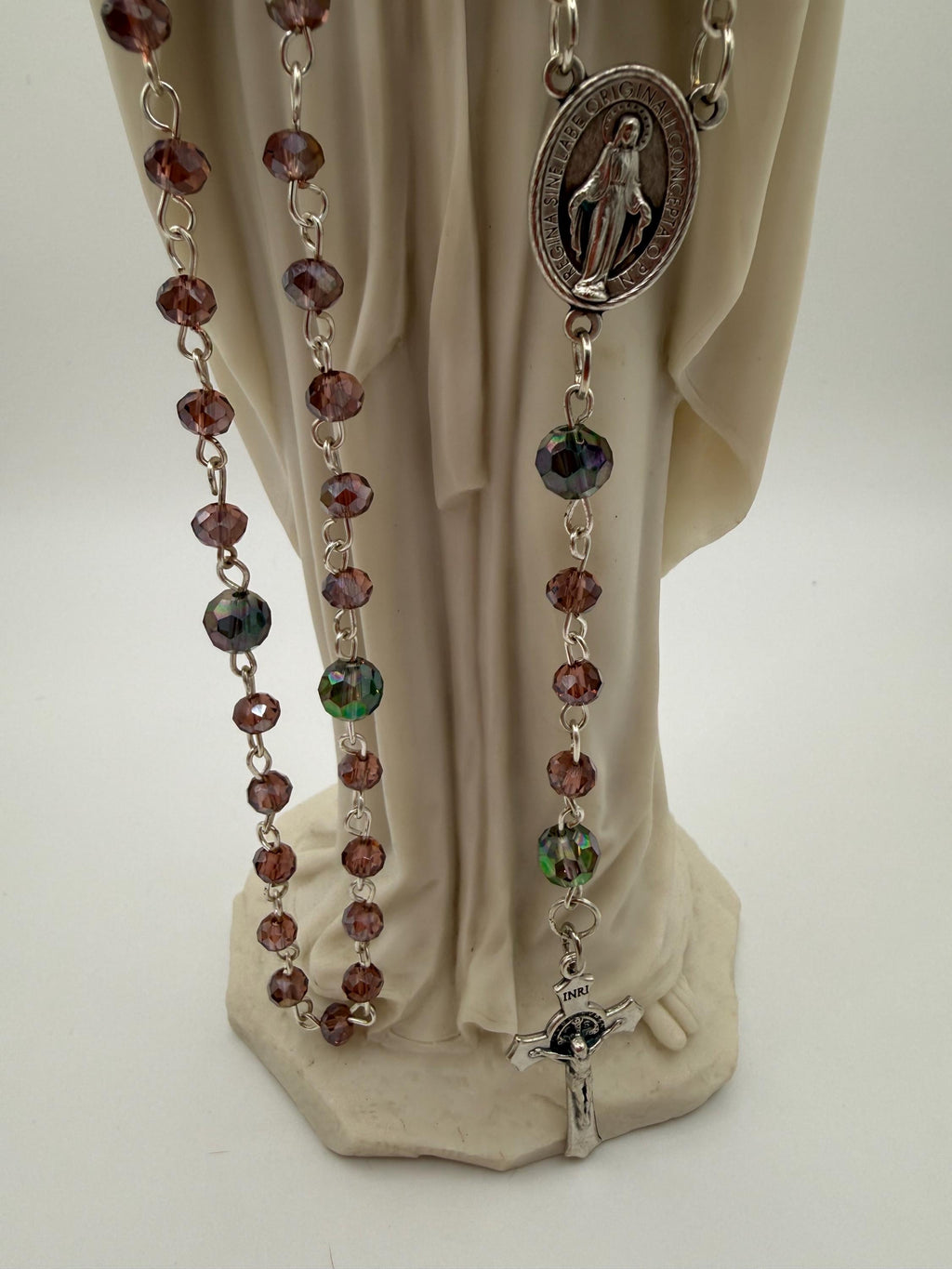 Purple Crystal Rosary, Iridescent Our Father Beads, Miraculous Medal