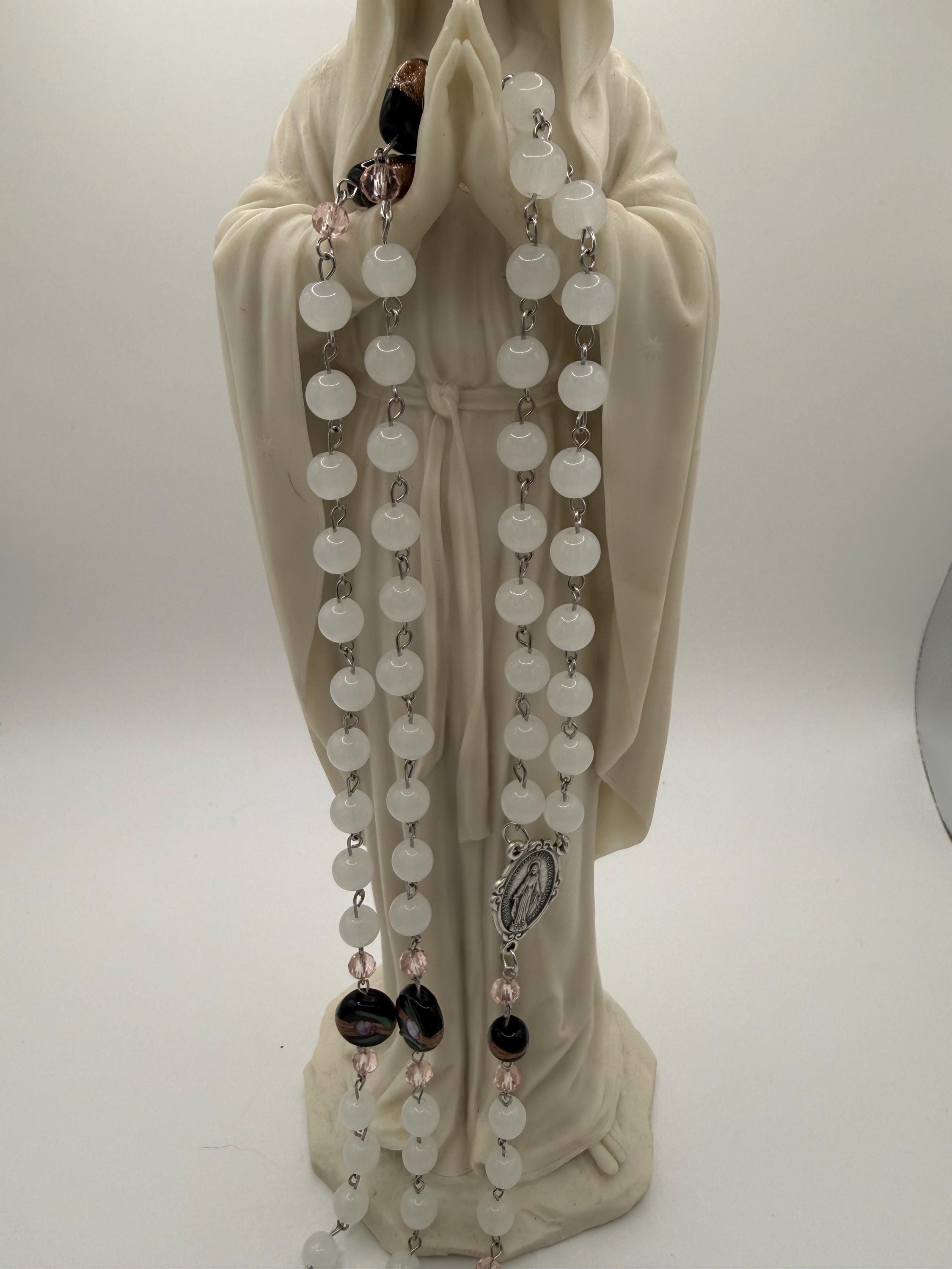 Unique and One of a Kind Rosary With Black Beads and Pink Roses.