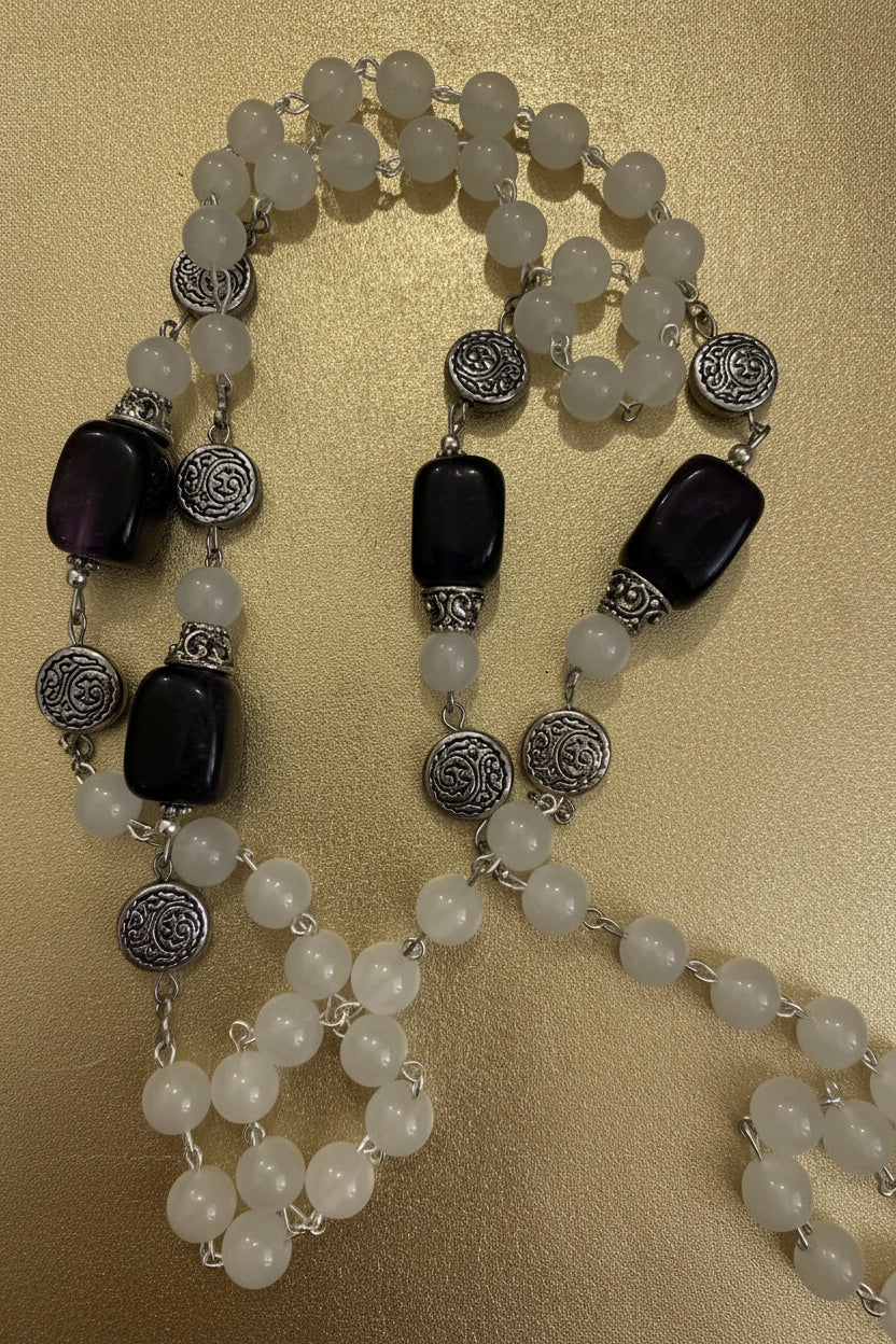 White Catholic Rosary with Glass and Amethyst Beads