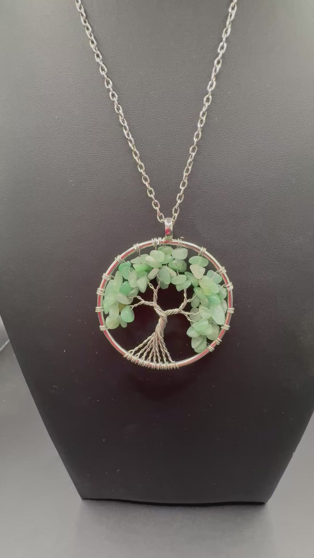 Wire Wrapped Green Aventurine Tree of Life Pendant Necklace • Silver Chain Boho Jewelry
