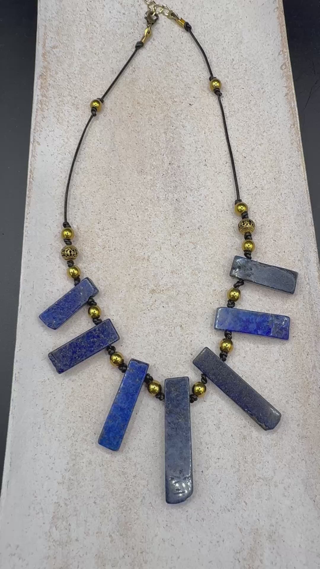 Lapis Lazuli Statement Necklace With Pyrite Gold Beads, Boho Artisan