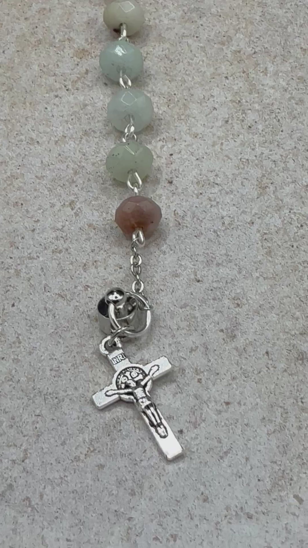 Handmade Catholic Rosary Bracelet, Gemstone Beaded One Decade Rosary, Religious Protection Jewelry with Crucifix Charm, Magnetic Clasp, First Communion Gift