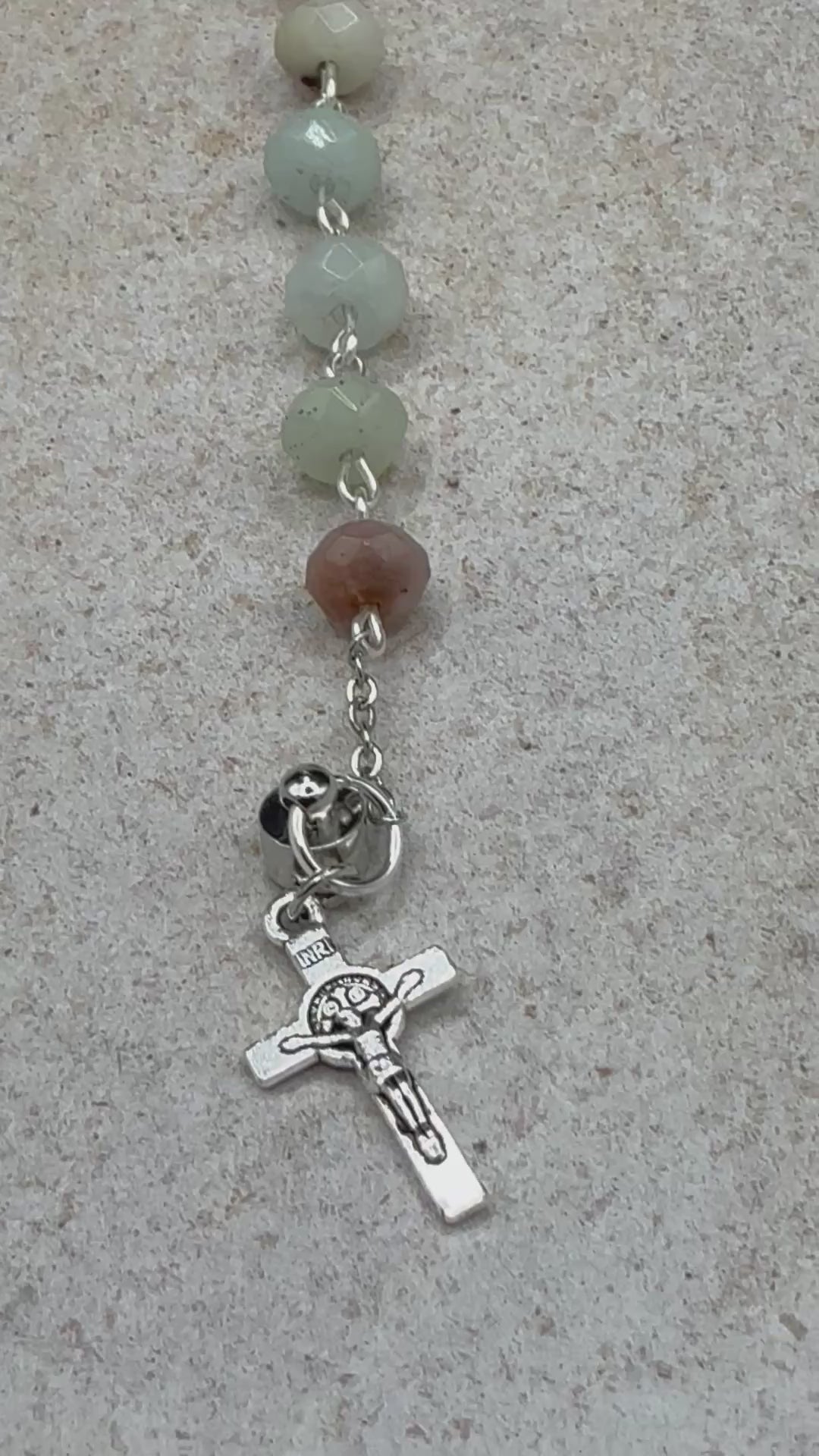 Handmade Catholic Rosary Bracelet, Gemstone Beaded One Decade Rosary, Religious Protection Jewelry with Crucifix Charm, Magnetic Clasp, First Communion Gift