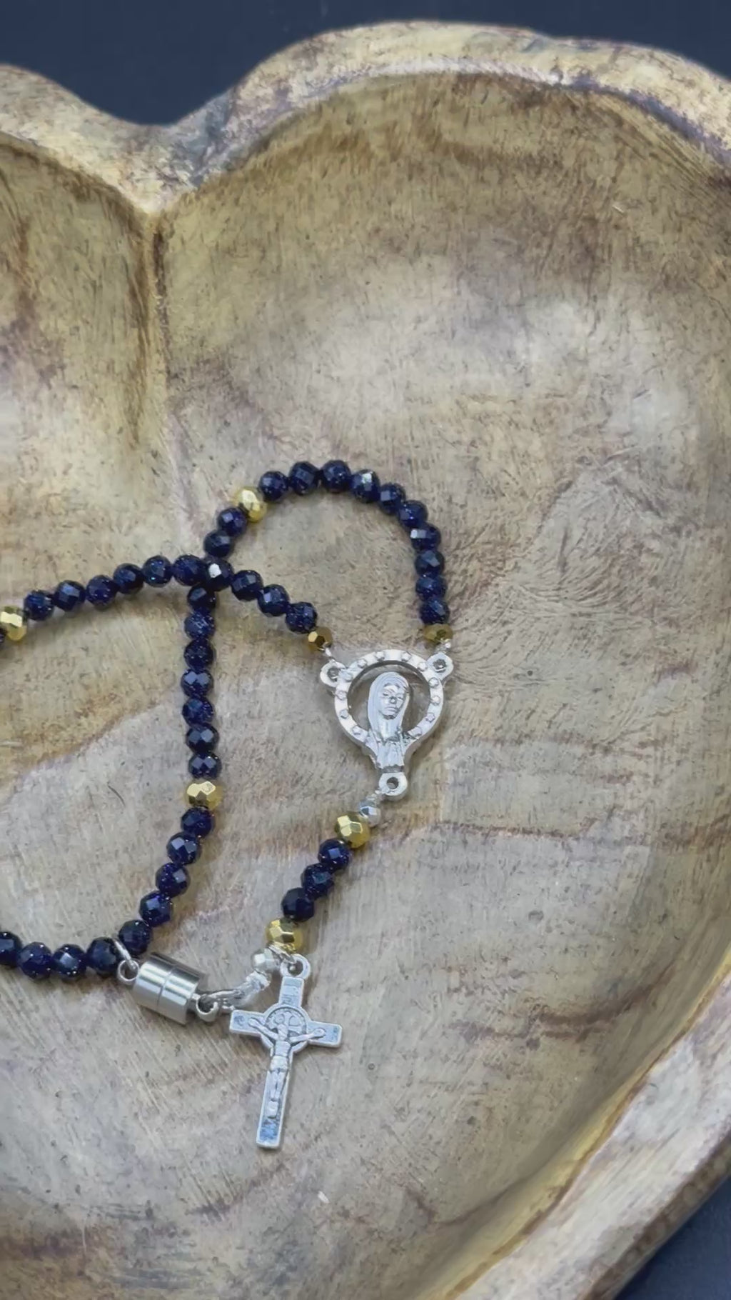 Gemstone Rosary Bracelet • Catholic Decade Prayer Bracelet • Mother Mary & Crucifix Charm - Magnetic Clasp