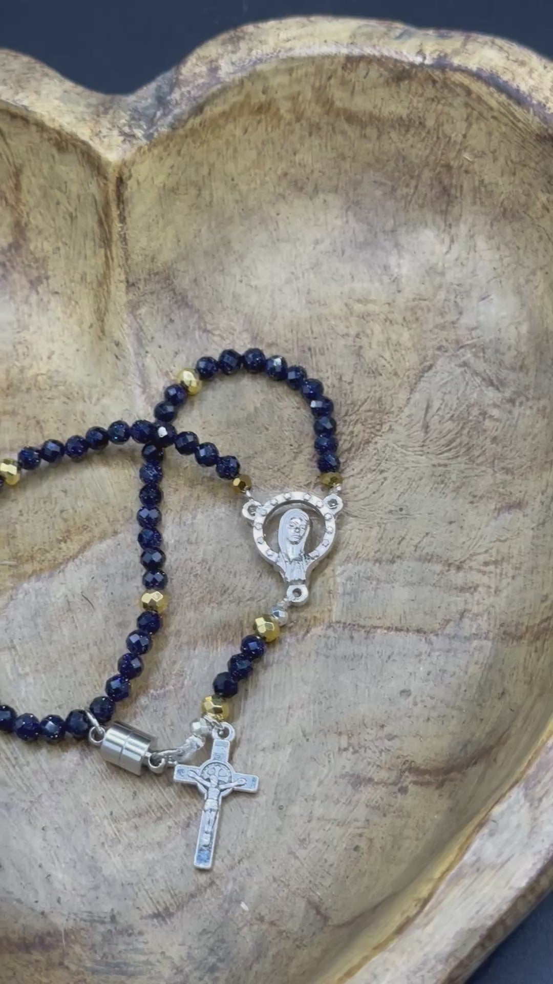 Gemstone Rosary Bracelet • Catholic Decade Prayer Bracelet • Mother Mary & Crucifix Charm - Magnetic Clasp