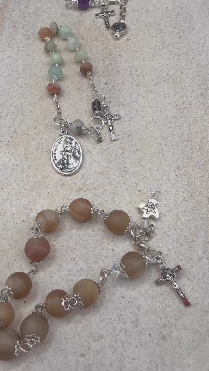 Gemstone Rosary Bracelet • Catholic Decade Prayer Bracelet • Holy Spirit Dove & Crucifix Charm